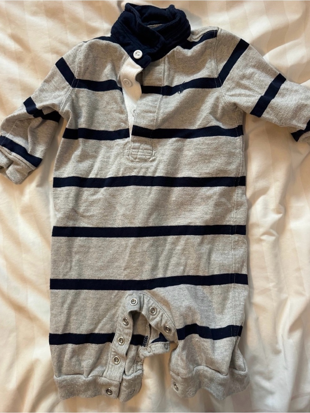 Polo Ralph Lauren Gray Striped Baby Boys Rugby Bodysuit